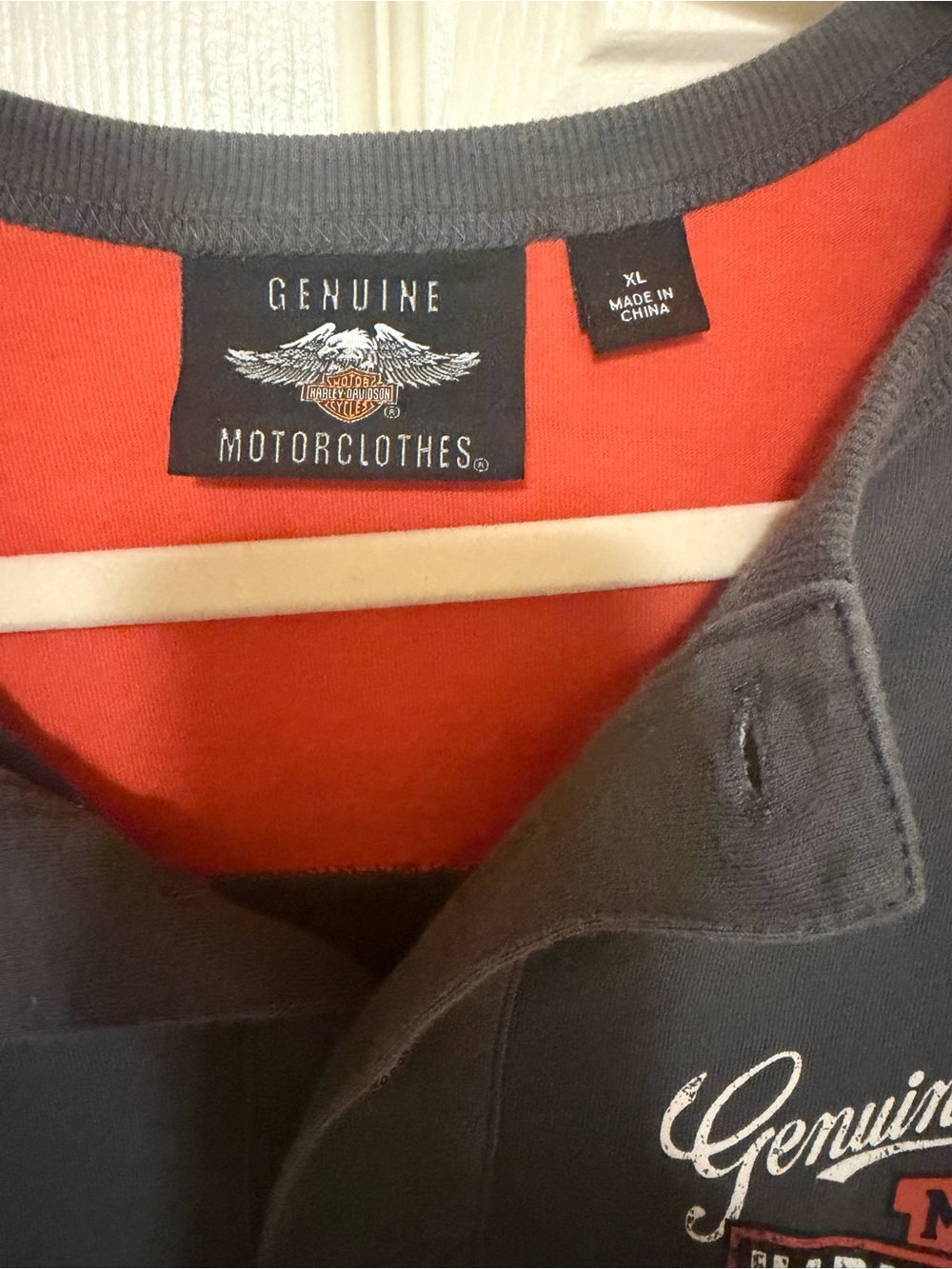 Harley-Davidson Gray Long Sleeve Henley with Orange Accents - Picture 3 of 5